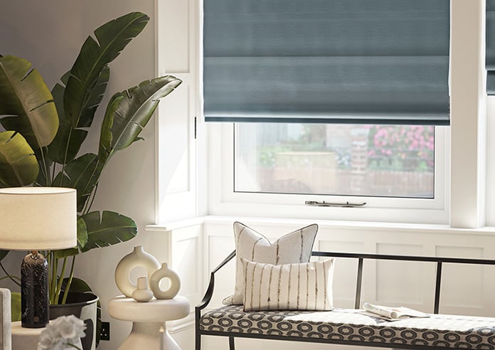 Akoya Faux Silk, Lustre Ink Blue - Motorised Roman Blind - Image 5